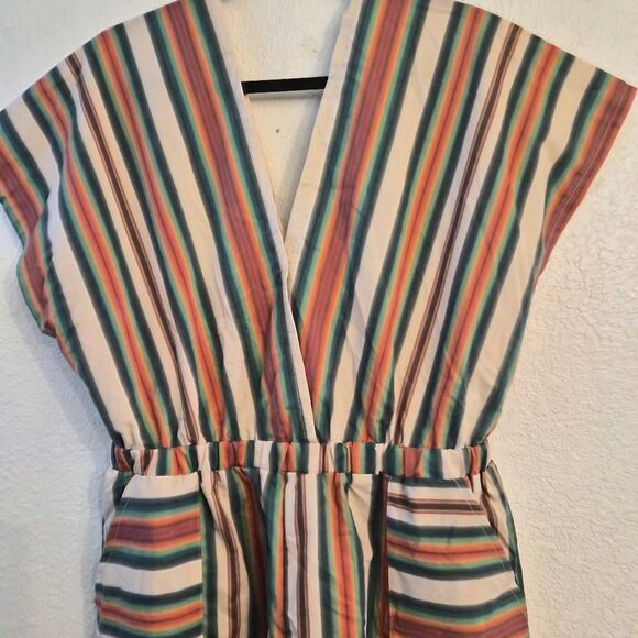 NWT Lucky & Blessed Striped Lightweight V-neck Romper: Sexy Resortwear Rasta - Picture 2 of 5